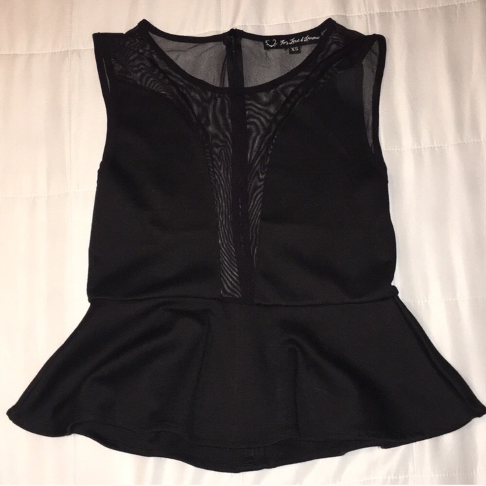 For Love and Lemons Black Sheer Peplum Top XS